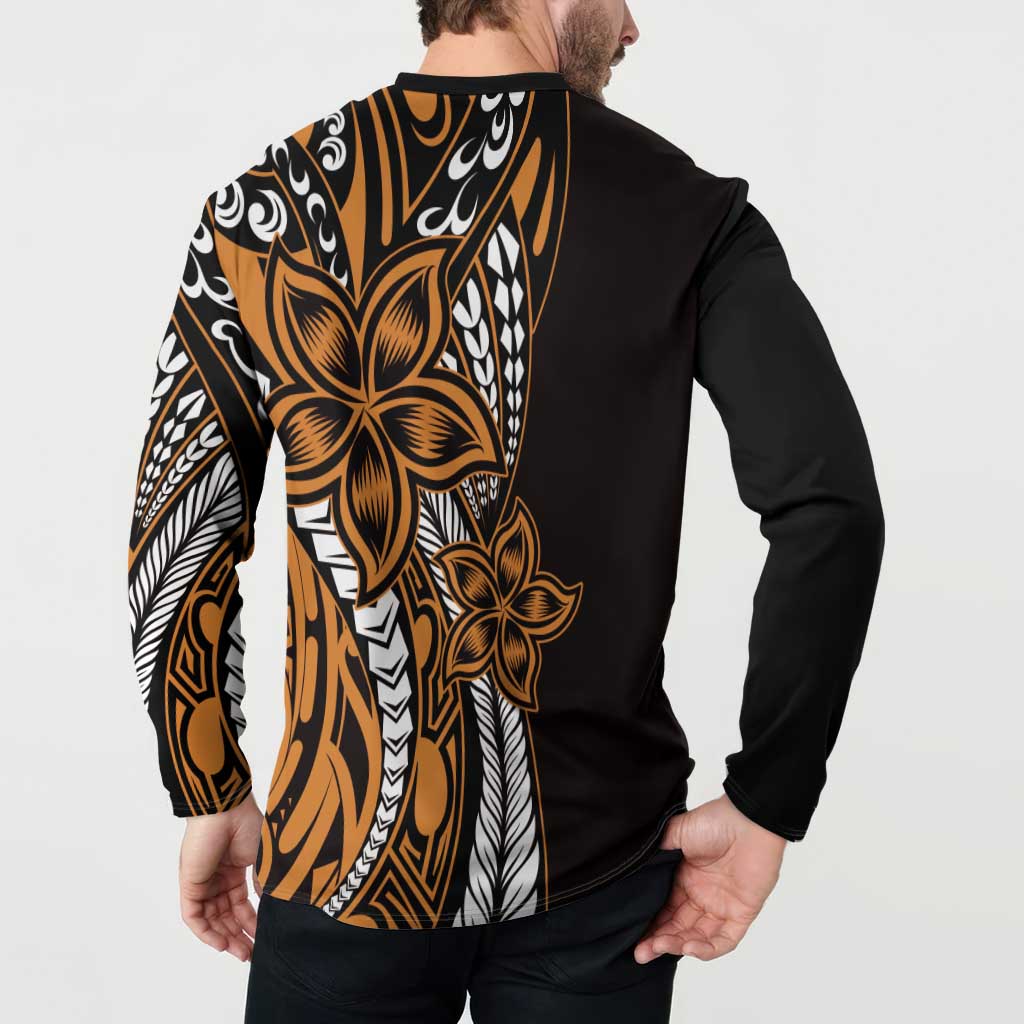 Polynesian Plumeria Floral Tattoo Pattern Button Sweatshirt Gold Style LT9 - Polynesian Pride