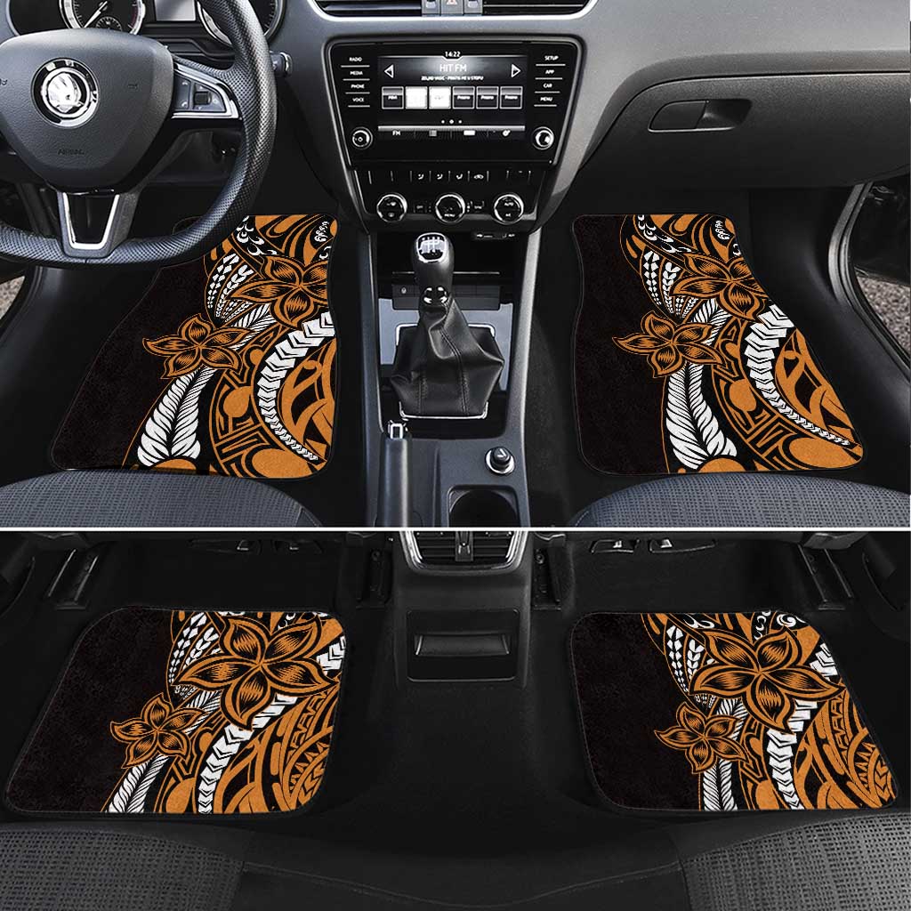 Polynesian Plumeria Floral Tattoo Pattern Car Mats Gold Style LT9 Set 4pcs Gold - Polynesian Pride