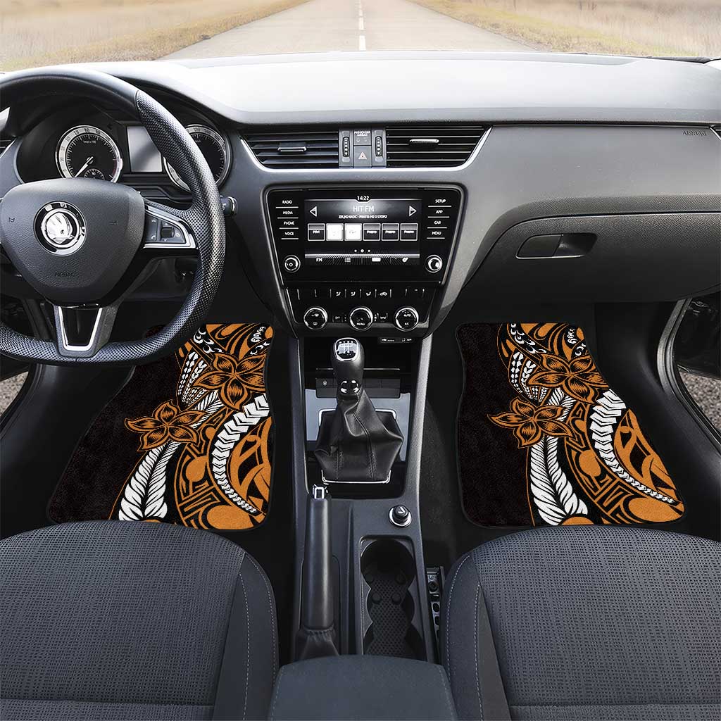 Polynesian Plumeria Floral Tattoo Pattern Car Mats Gold Style LT9 Set 2pcs - Front Gold - Polynesian Pride