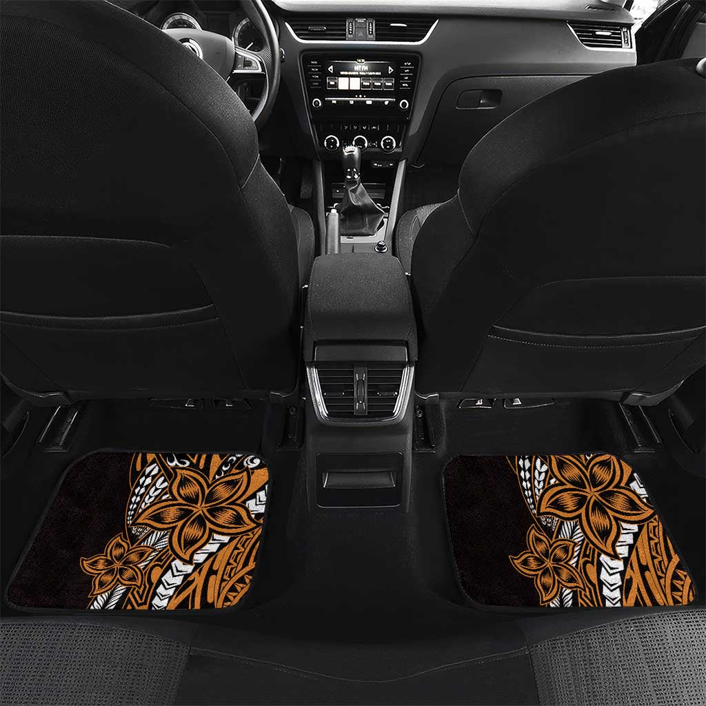 Polynesian Plumeria Floral Tattoo Pattern Car Mats Gold Style LT9 Set 2pcs - Back Gold - Polynesian Pride