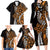 Polynesian Plumeria Floral Tattoo Pattern Family Matching Long Sleeve Bodycon Dress and Hawaiian Shirt Gold Style