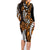 Polynesian Plumeria Floral Tattoo Pattern Family Matching Long Sleeve Bodycon Dress and Hawaiian Shirt Gold Style