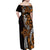 Polynesian Plumeria Floral Tattoo Pattern Family Matching Off Shoulder Maxi Dress and Hawaiian Shirt Gold Style