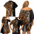 Polynesian Plumeria Floral Tattoo Pattern Family Matching Off Shoulder Short Dress and Hawaiian Shirt Gold Style