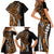 Polynesian Plumeria Floral Tattoo Pattern Family Matching Short Sleeve Bodycon Dress and Hawaiian Shirt Gold Style