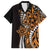 Polynesian Plumeria Floral Tattoo Pattern Family Matching Short Sleeve Bodycon Dress and Hawaiian Shirt Gold Style