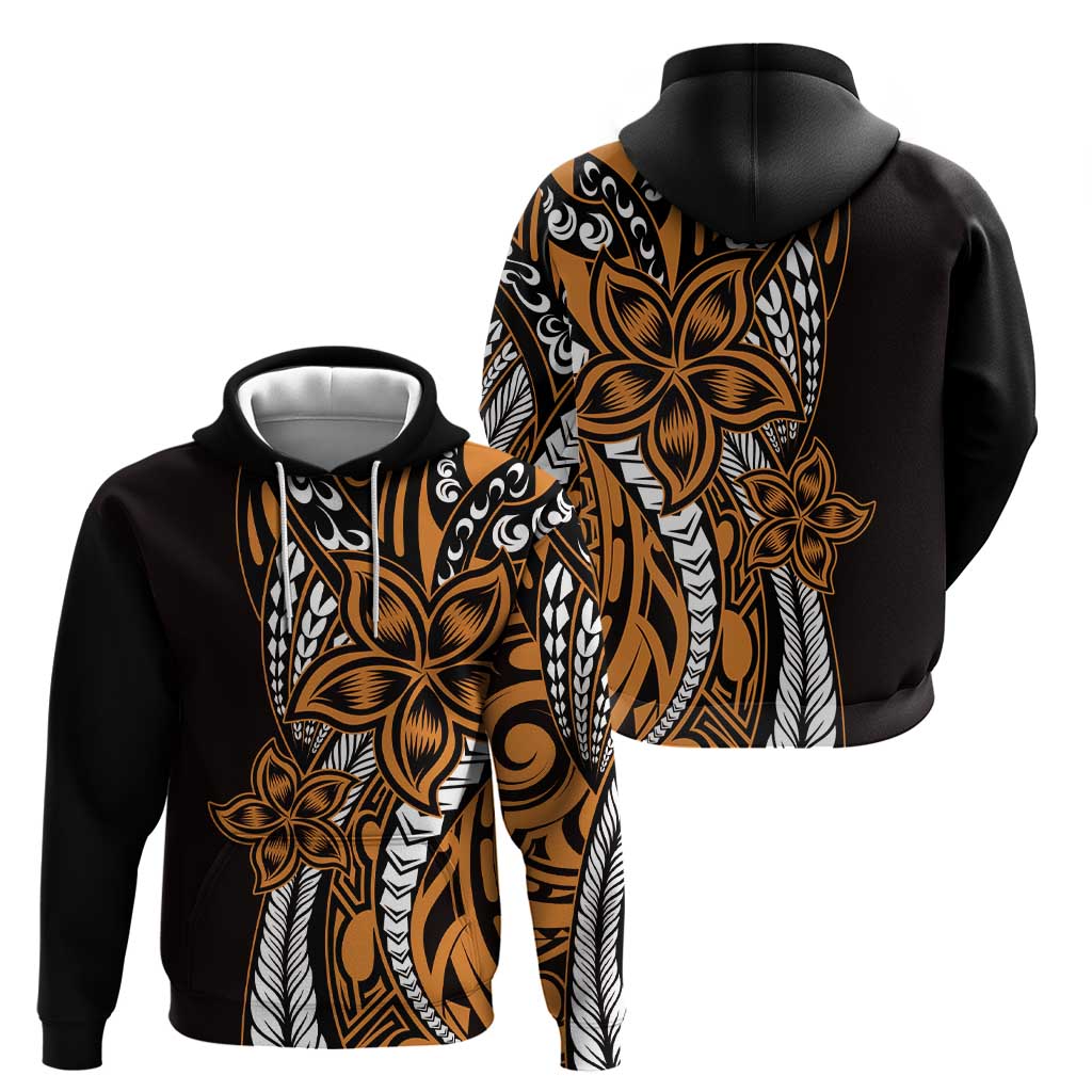 Polynesian Plumeria Floral Tattoo Pattern Hoodie Gold Style LT9 - Polynesian Pride