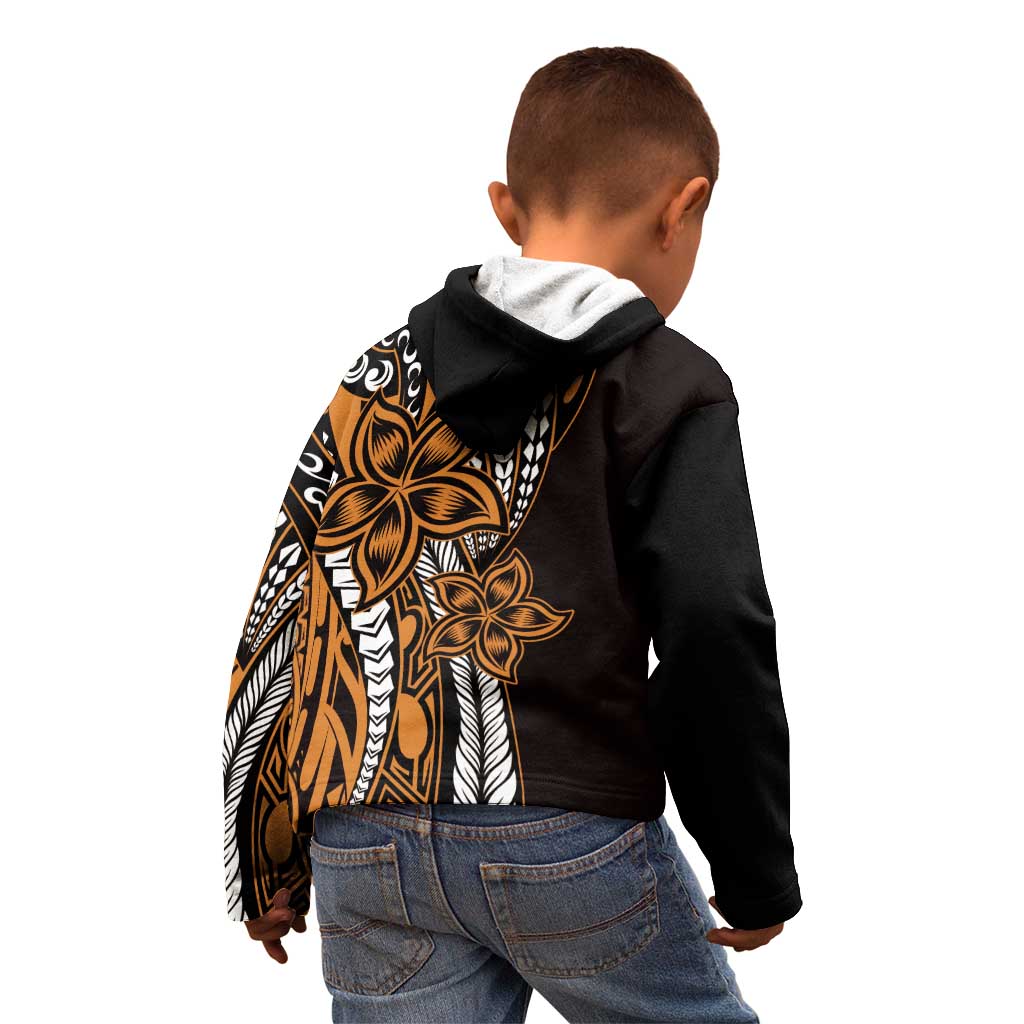 Polynesian Plumeria Floral Tattoo Pattern Kid Hoodie Gold Style LT9 - Polynesian Pride