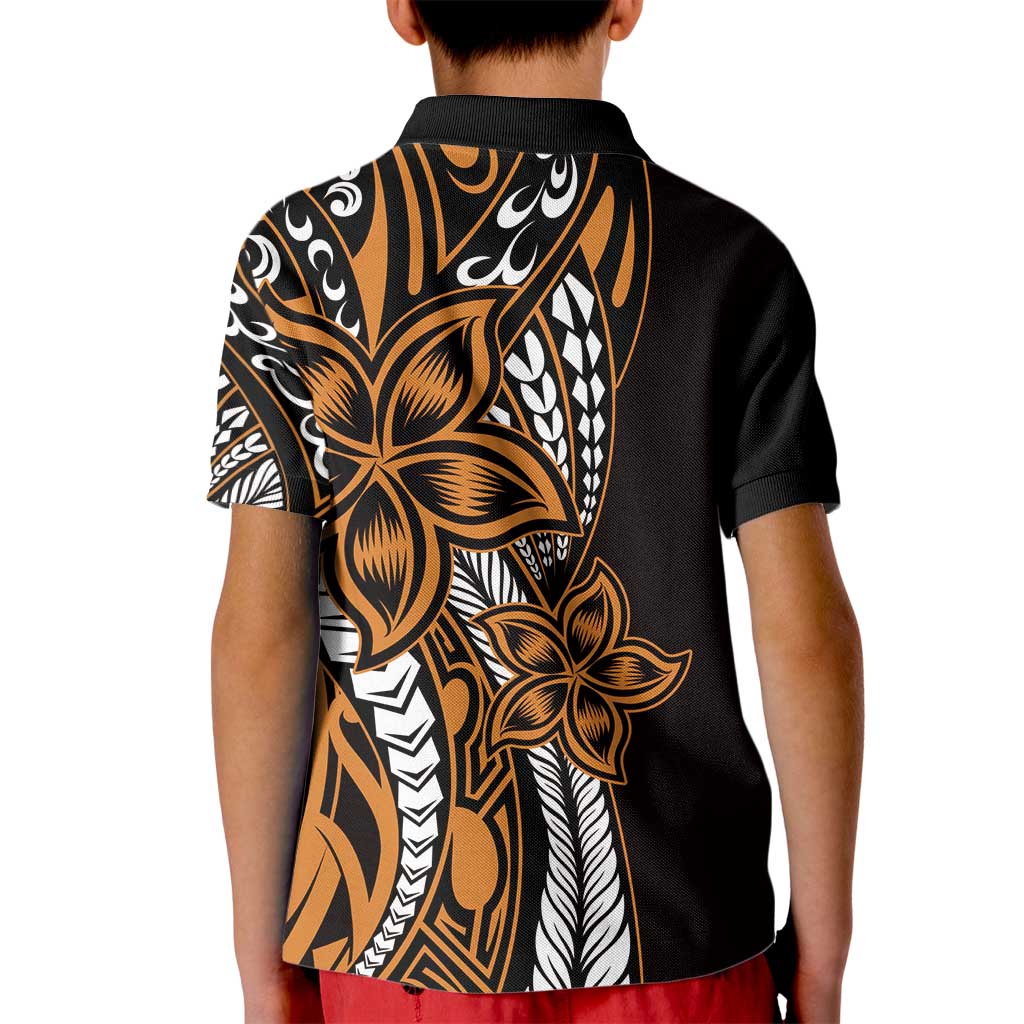 Polynesian Plumeria Floral Tattoo Pattern Kid Polo Shirt Gold Style LT9 - Polynesian Pride