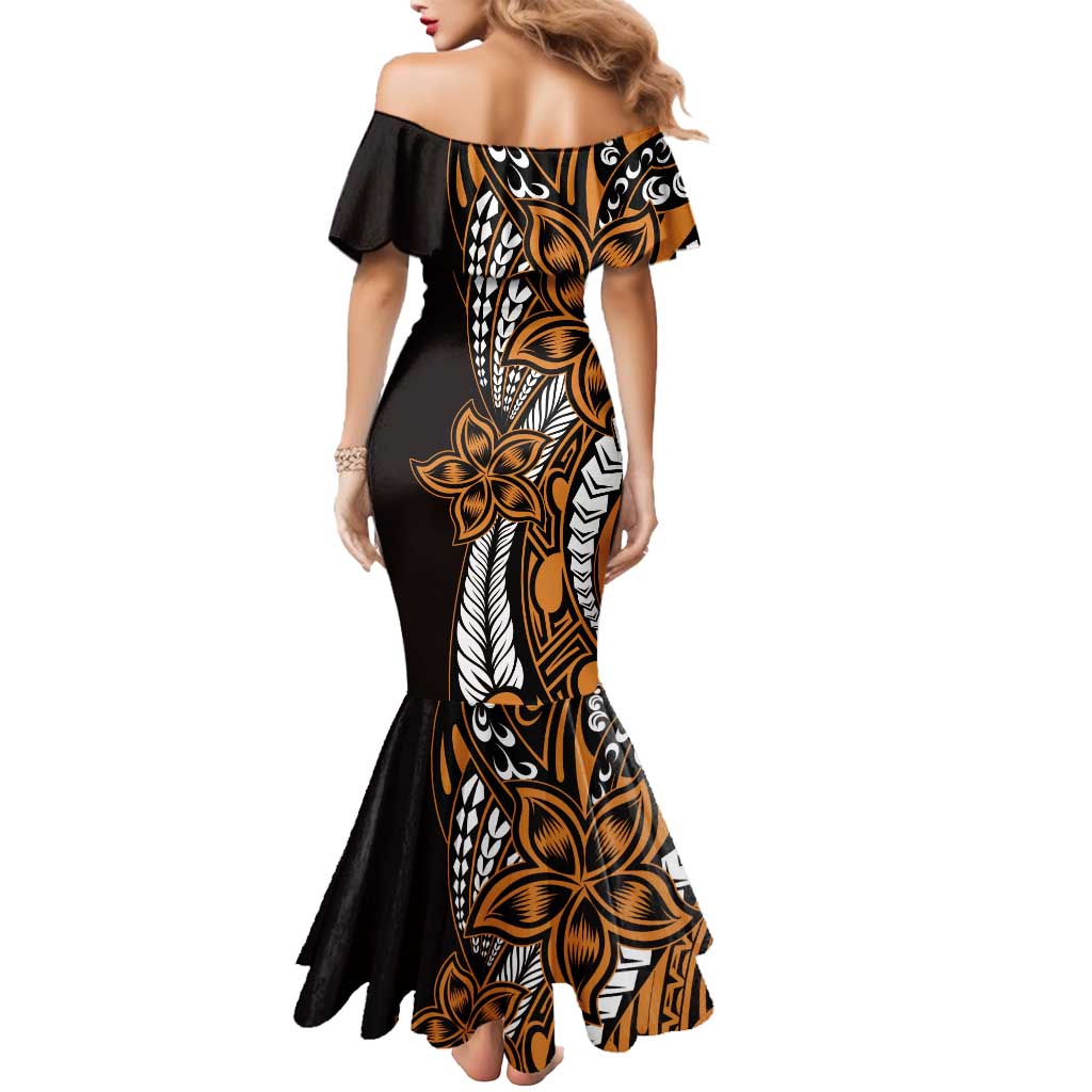 Polynesian Plumeria Floral Tattoo Pattern Mermaid Dress Gold Style LT9 - Polynesian Pride
