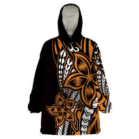 Polynesian Plumeria Floral Tattoo Pattern Wearable Blanket Hoodie Gold Style LT9 One Size Gold - Polynesian Pride