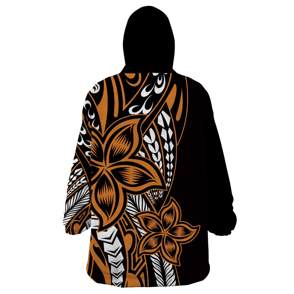 Polynesian Plumeria Floral Tattoo Pattern Wearable Blanket Hoodie Gold Style LT9 - Polynesian Pride