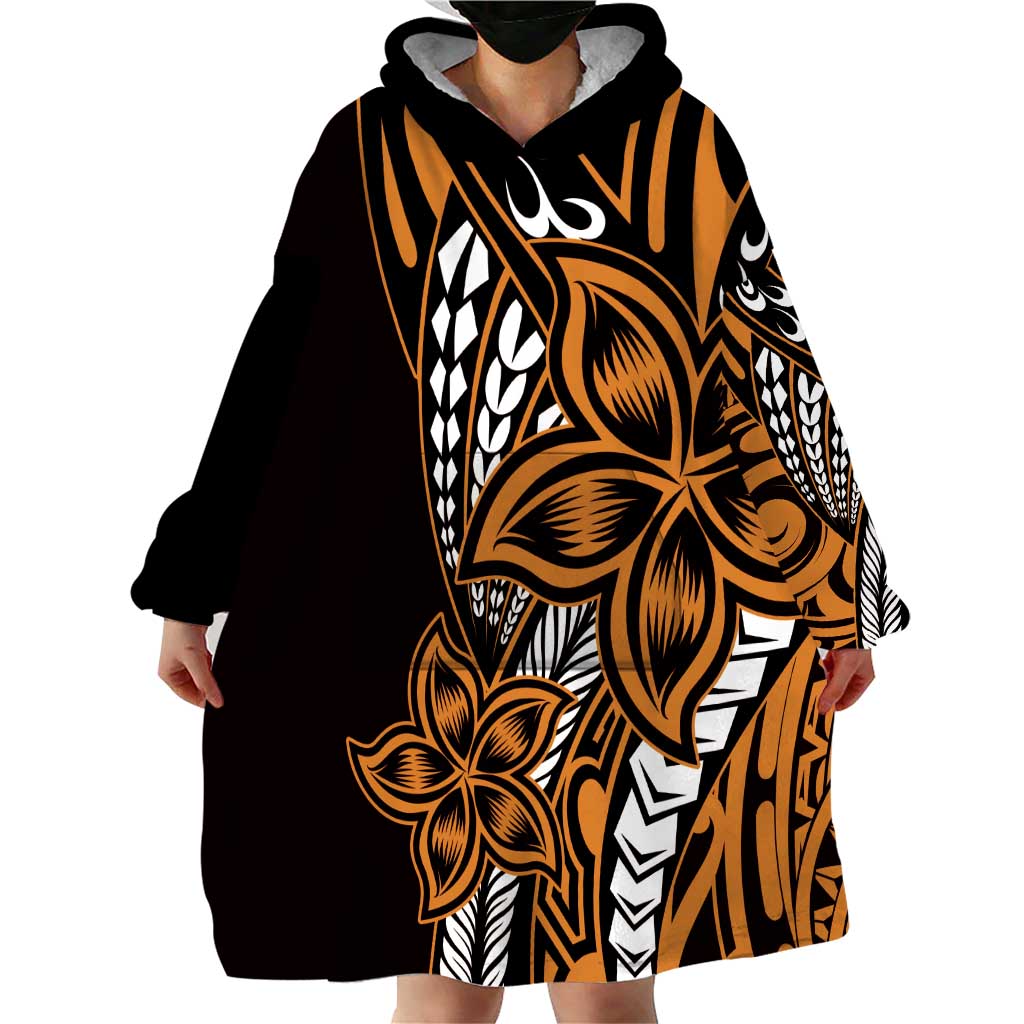 Polynesian Plumeria Floral Tattoo Pattern Wearable Blanket Hoodie Gold Style LT9 - Polynesian Pride