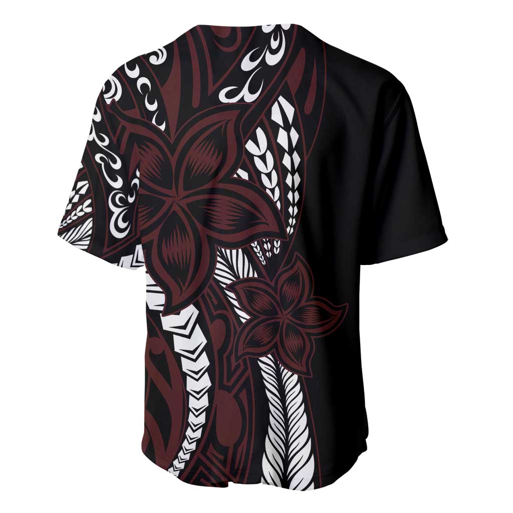 Polynesian Plumeria Floral Tattoo Pattern Baseball Jersey Oxblood Style LT9 - Polynesian Pride