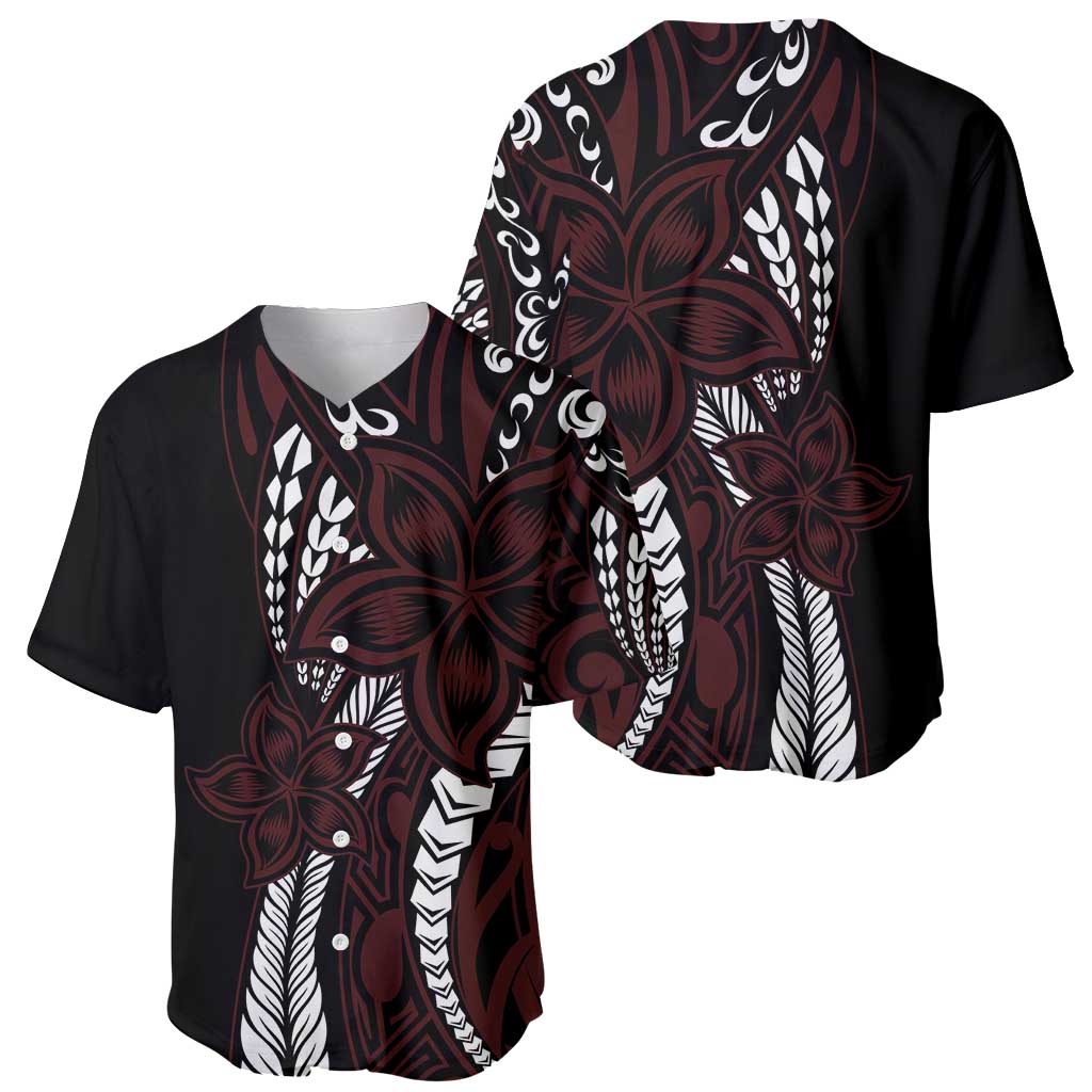 Polynesian Plumeria Floral Tattoo Pattern Baseball Jersey Oxblood Style LT9 - Polynesian Pride