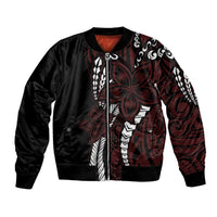 Polynesian Plumeria Floral Tattoo Pattern Bomber Jacket Oxblood Style LT9 Unisex Oxblood - Polynesian Pride