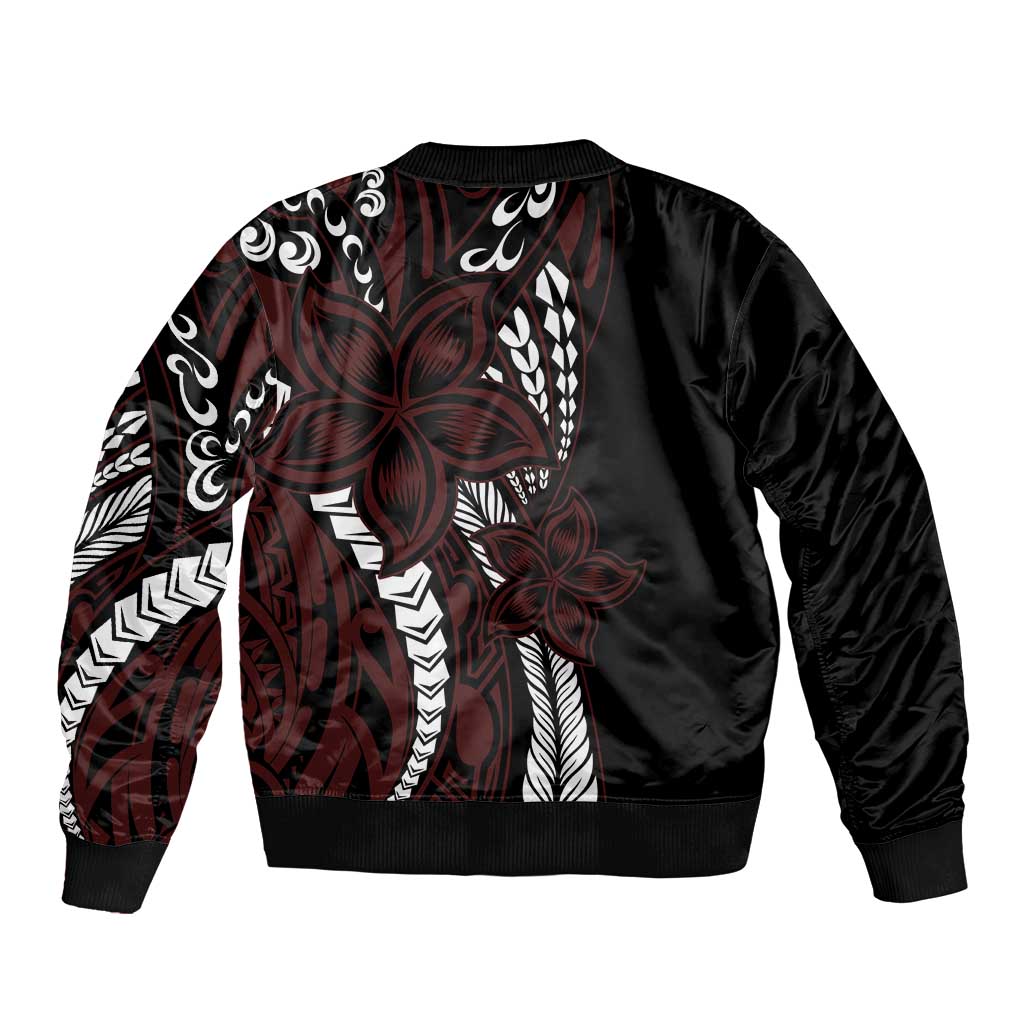 Polynesian Plumeria Floral Tattoo Pattern Bomber Jacket Oxblood Style LT9 - Polynesian Pride