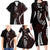 Polynesian Plumeria Floral Tattoo Pattern Family Matching Long Sleeve Bodycon Dress and Hawaiian Shirt Oxblood Style