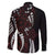 Polynesian Plumeria Floral Tattoo Pattern Family Matching Long Sleeve Bodycon Dress and Hawaiian Shirt Oxblood Style