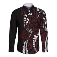 Polynesian Plumeria Floral Tattoo Pattern Long Sleeve Button Shirt Oxblood Style LT9 Unisex Oxblood - Polynesian Pride