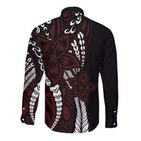 Polynesian Plumeria Floral Tattoo Pattern Long Sleeve Button Shirt Oxblood Style LT9 - Polynesian Pride