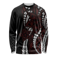 Polynesian Plumeria Floral Tattoo Pattern Long Sleeve Shirt Oxblood Style LT9 Unisex Oxblood - Polynesian Pride