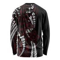 Polynesian Plumeria Floral Tattoo Pattern Long Sleeve Shirt Oxblood Style LT9 - Polynesian Pride