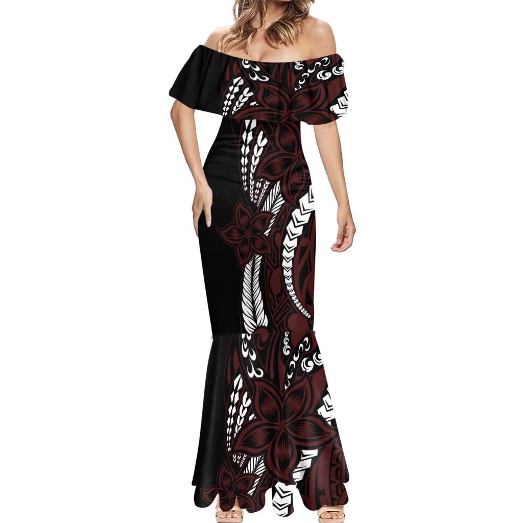 Polynesian Plumeria Floral Tattoo Pattern Mermaid Dress Oxblood Style LT9 - Polynesian Pride
