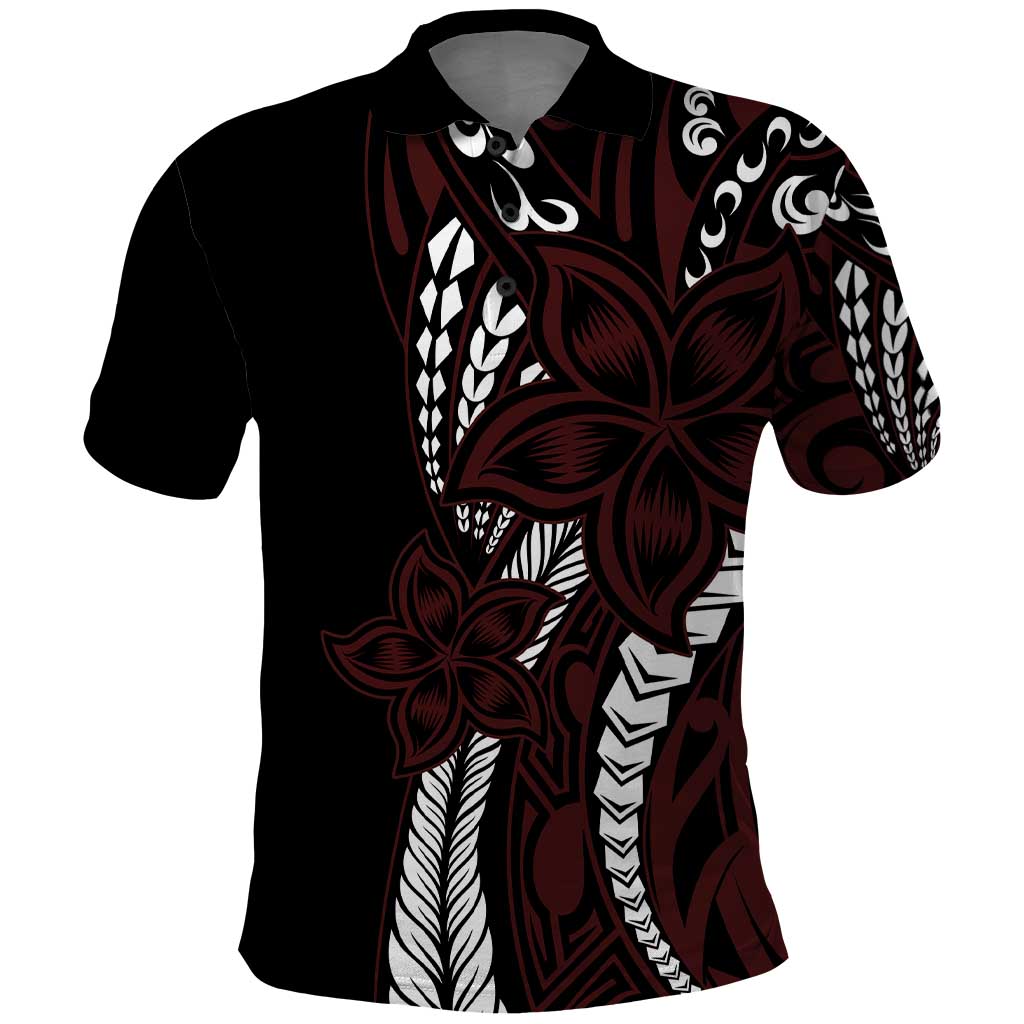 Polynesian Plumeria Floral Tattoo Pattern Polo Shirt Oxblood Style LT9 Oxblood - Polynesian Pride