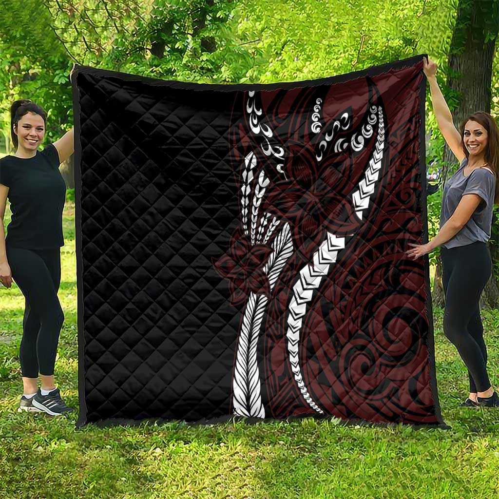 Polynesian Plumeria Floral Tattoo Pattern Quilt Oxblood Style LT9 - Polynesian Pride