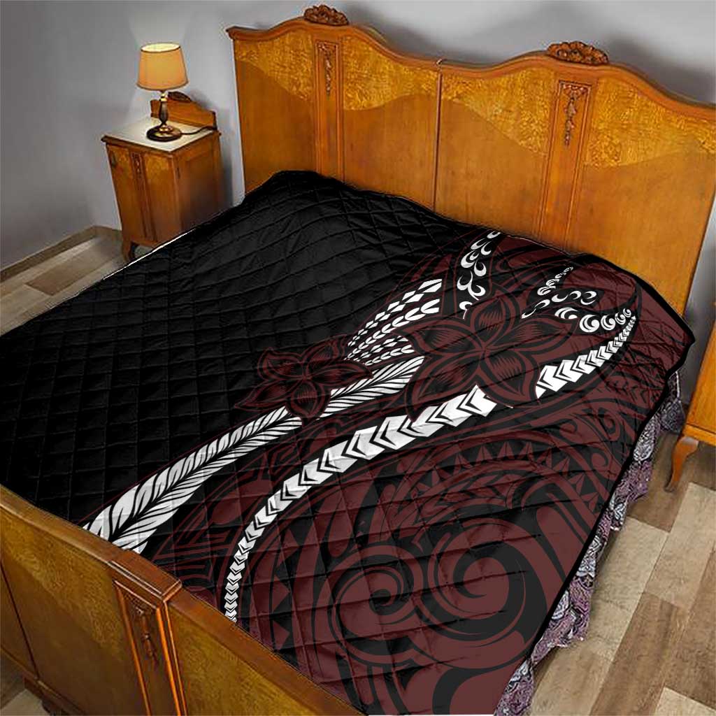 Polynesian Plumeria Floral Tattoo Pattern Quilt Oxblood Style LT9 - Polynesian Pride