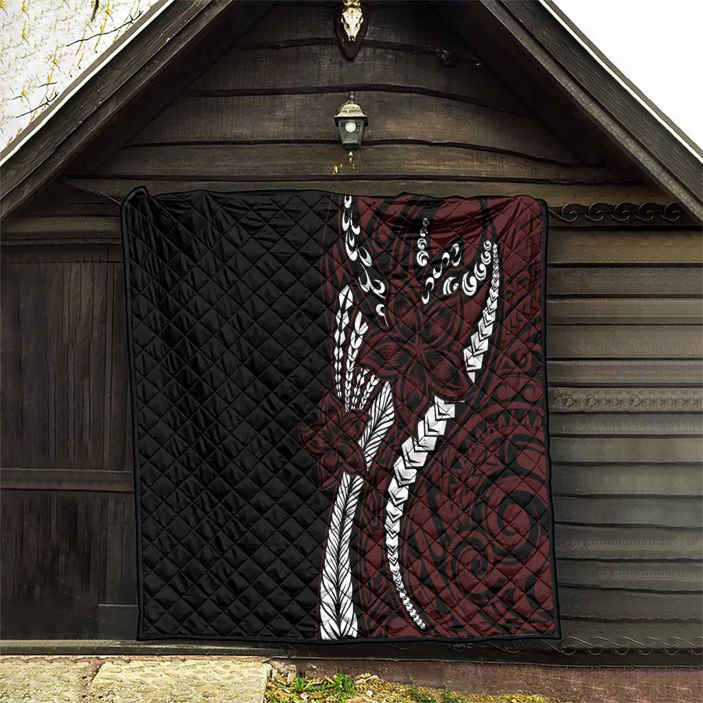 Polynesian Plumeria Floral Tattoo Pattern Quilt Oxblood Style LT9 - Polynesian Pride