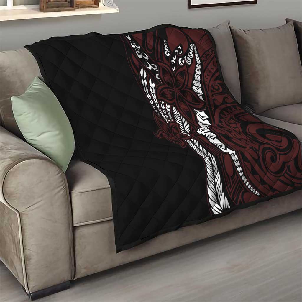 Polynesian Plumeria Floral Tattoo Pattern Quilt Oxblood Style LT9 - Polynesian Pride