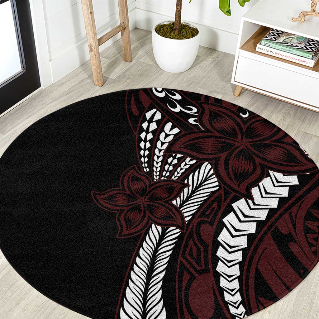 Polynesian Plumeria Floral Tattoo Pattern Round Carpet Oxblood Style LT9 Oxblood - Polynesian Pride