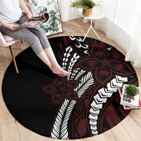 Polynesian Plumeria Floral Tattoo Pattern Round Carpet Oxblood Style LT9 - Polynesian Pride