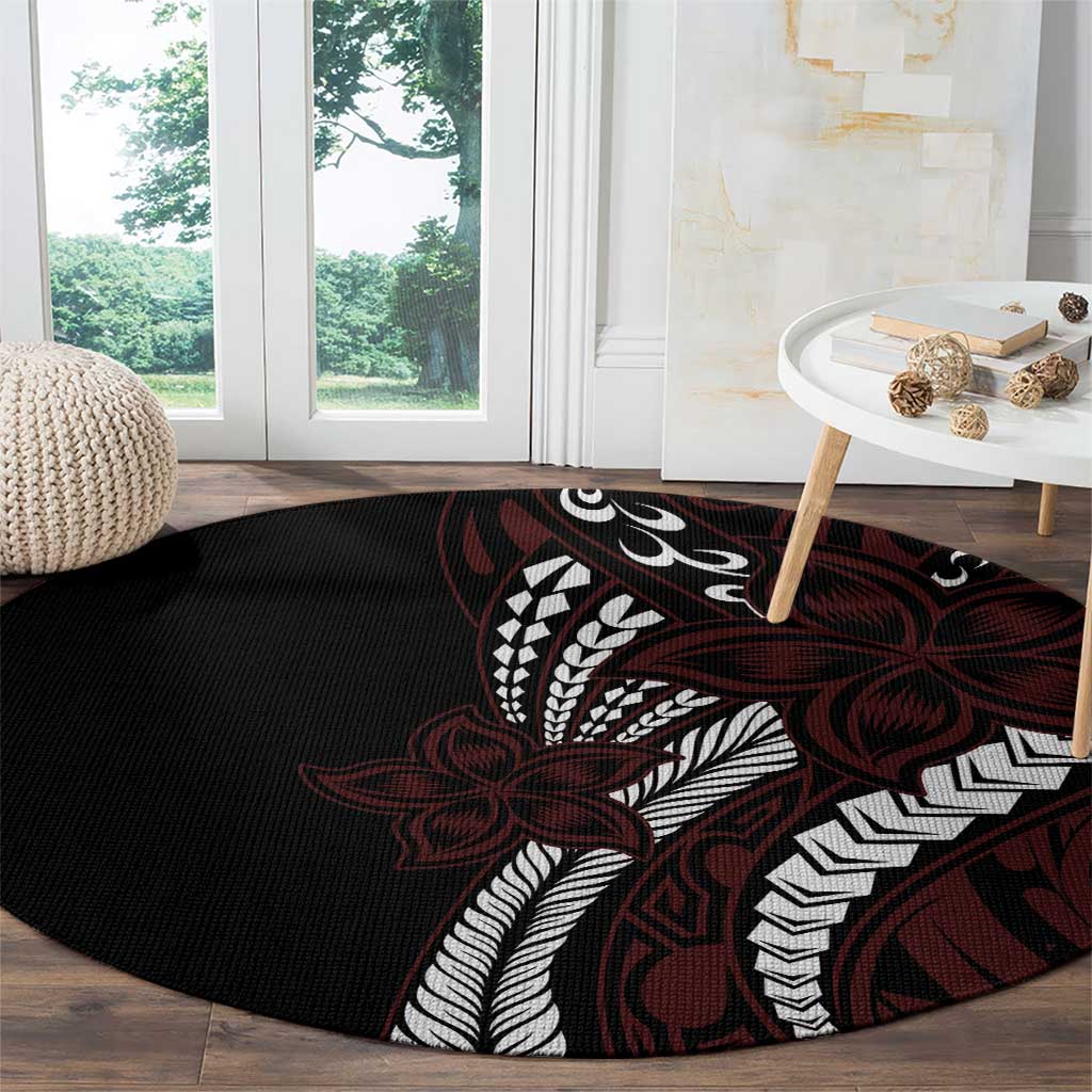 Polynesian Plumeria Floral Tattoo Pattern Round Carpet Oxblood Style LT9 - Polynesian Pride