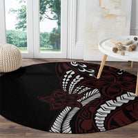 Polynesian Plumeria Floral Tattoo Pattern Round Carpet Oxblood Style LT9 - Polynesian Pride