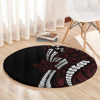 Polynesian Plumeria Floral Tattoo Pattern Round Carpet Oxblood Style LT9 - Polynesian Pride