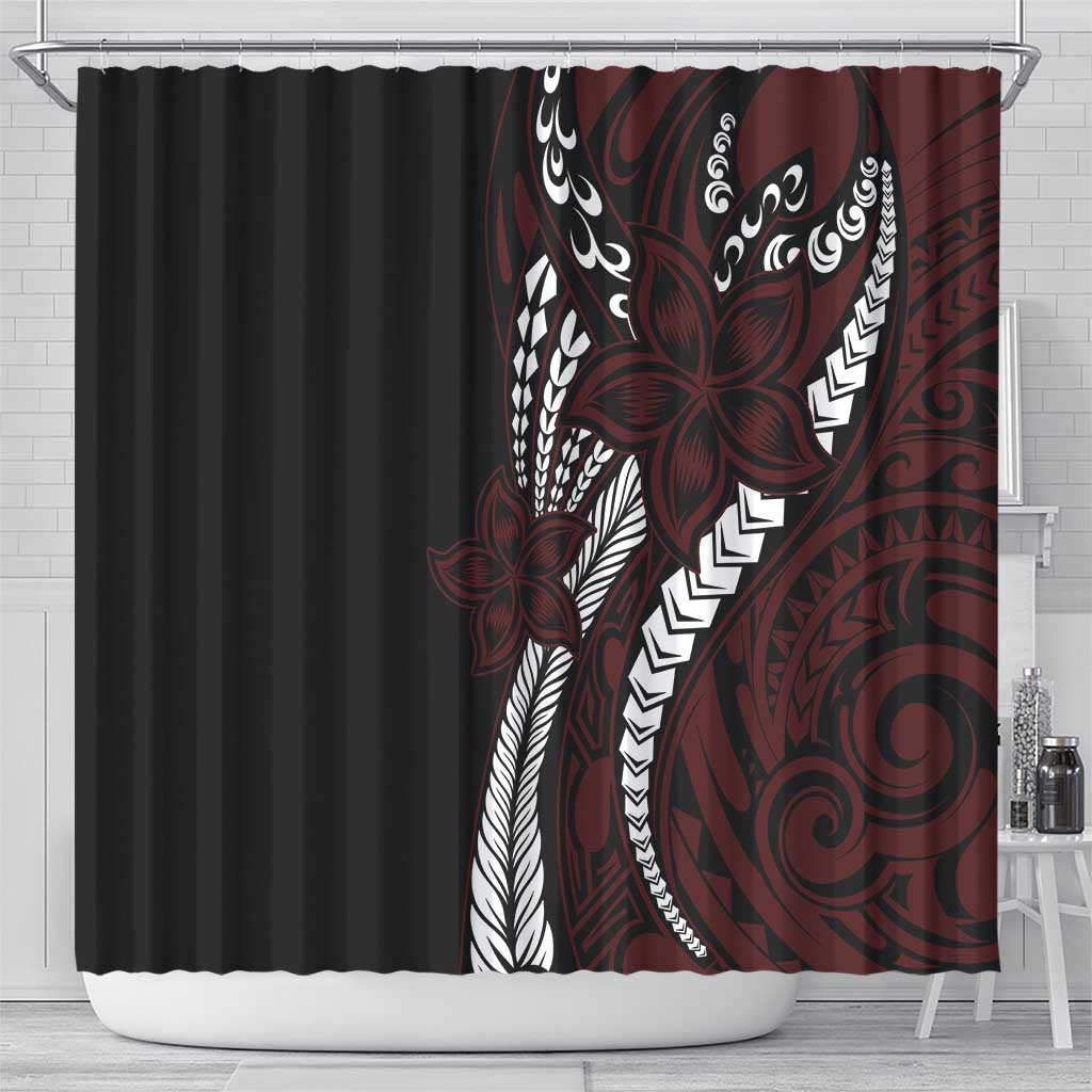 Polynesian Plumeria Floral Tattoo Pattern Shower Curtain Oxblood Style LT9 - Polynesian Pride