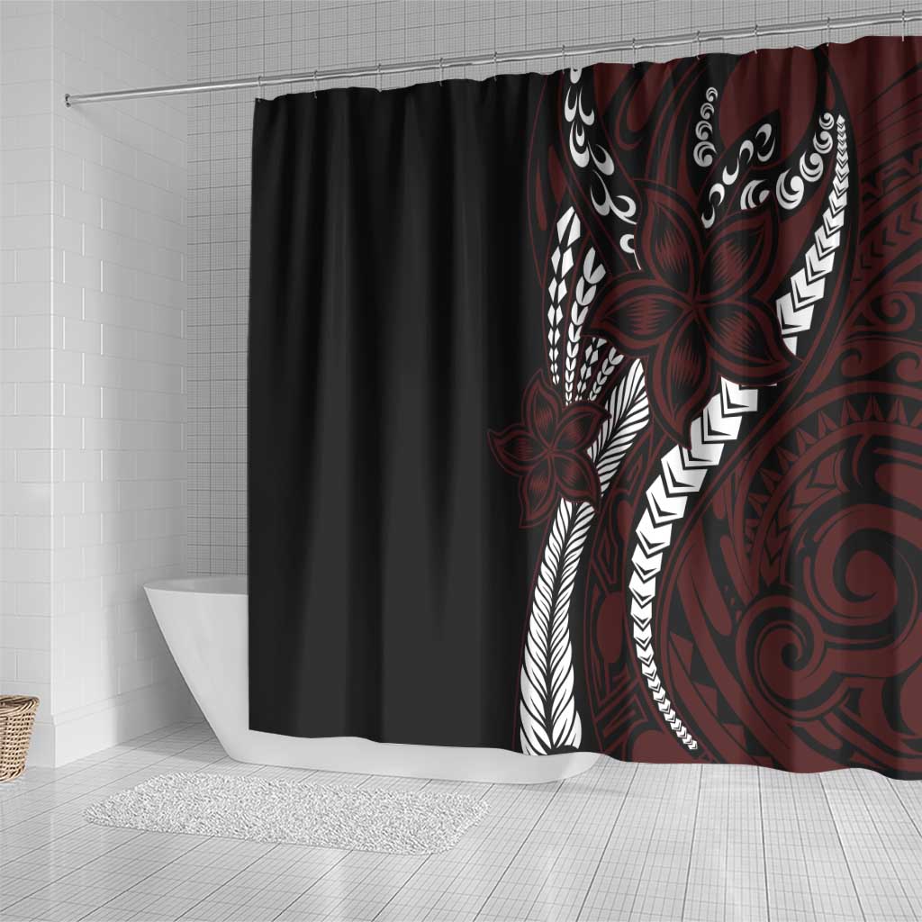 Polynesian Plumeria Floral Tattoo Pattern Shower Curtain Oxblood Style LT9 - Polynesian Pride