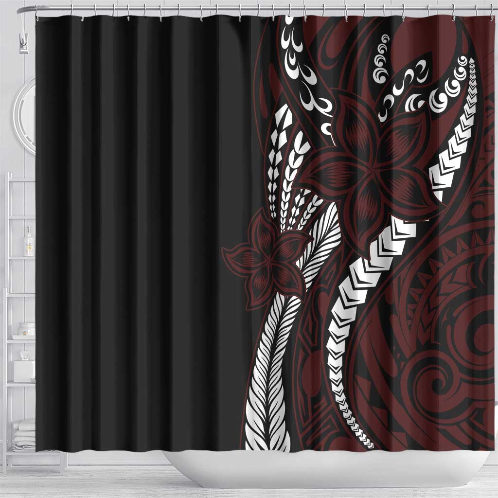 Polynesian Plumeria Floral Tattoo Pattern Shower Curtain Oxblood Style LT9 - Polynesian Pride