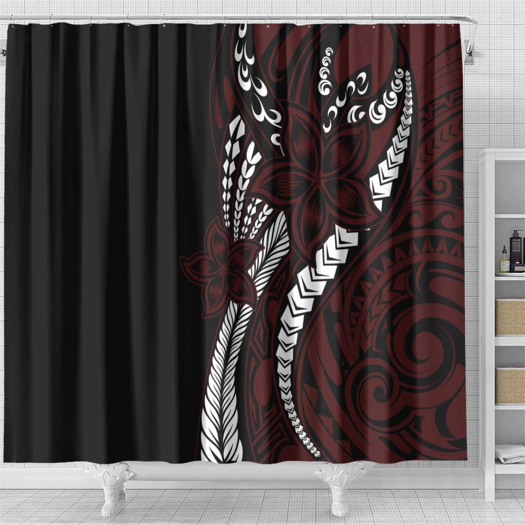 Polynesian Plumeria Floral Tattoo Pattern Shower Curtain Oxblood Style LT9 - Polynesian Pride