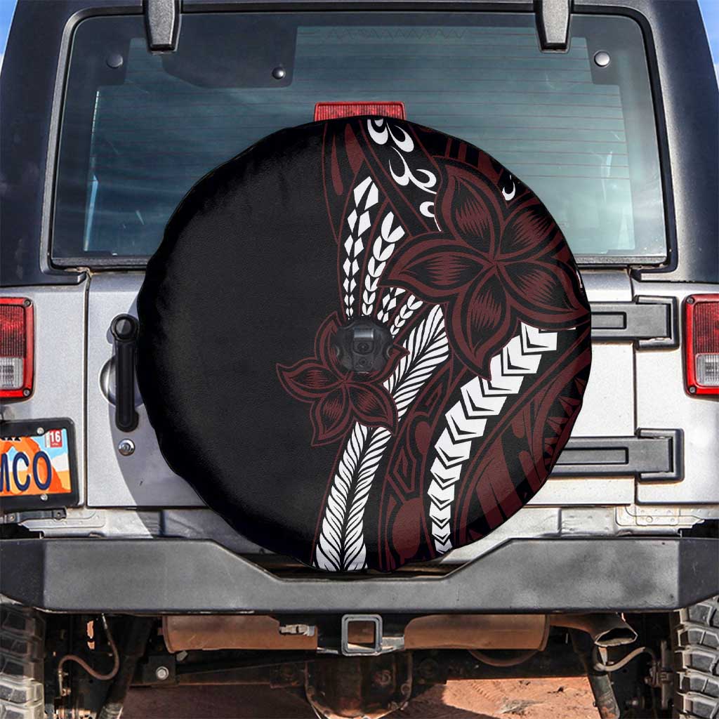 Polynesian Plumeria Floral Tattoo Pattern Spare Tire Cover Oxblood Style