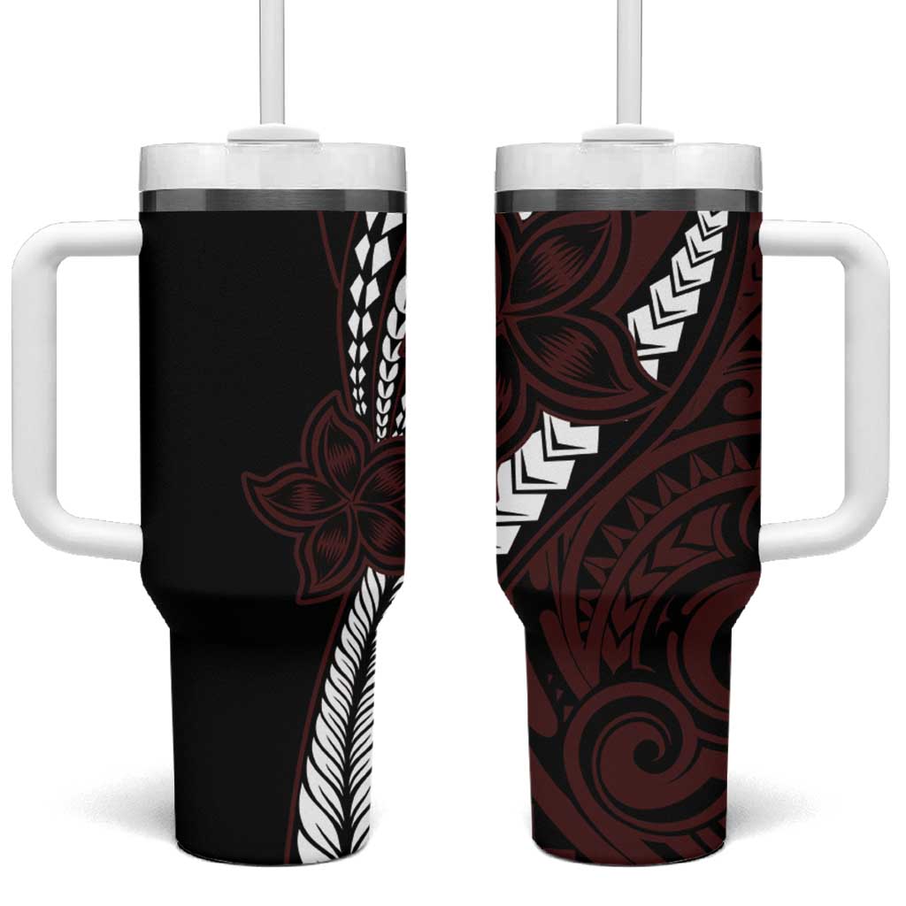 Polynesian Plumeria Floral Tattoo Pattern Tumbler With Handle Oxblood Style LT9 One Size: 40 oz Oxblood - Polynesian Pride