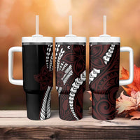 Polynesian Plumeria Floral Tattoo Pattern Tumbler With Handle Oxblood Style LT9 - Polynesian Pride
