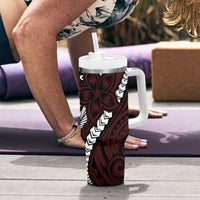 Polynesian Plumeria Floral Tattoo Pattern Tumbler With Handle Oxblood Style LT9 - Polynesian Pride