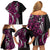 Polynesian Plumeria Floral Tattoo Pattern Family Matching Off Shoulder Short Dress and Hawaiian Shirt Pink Style