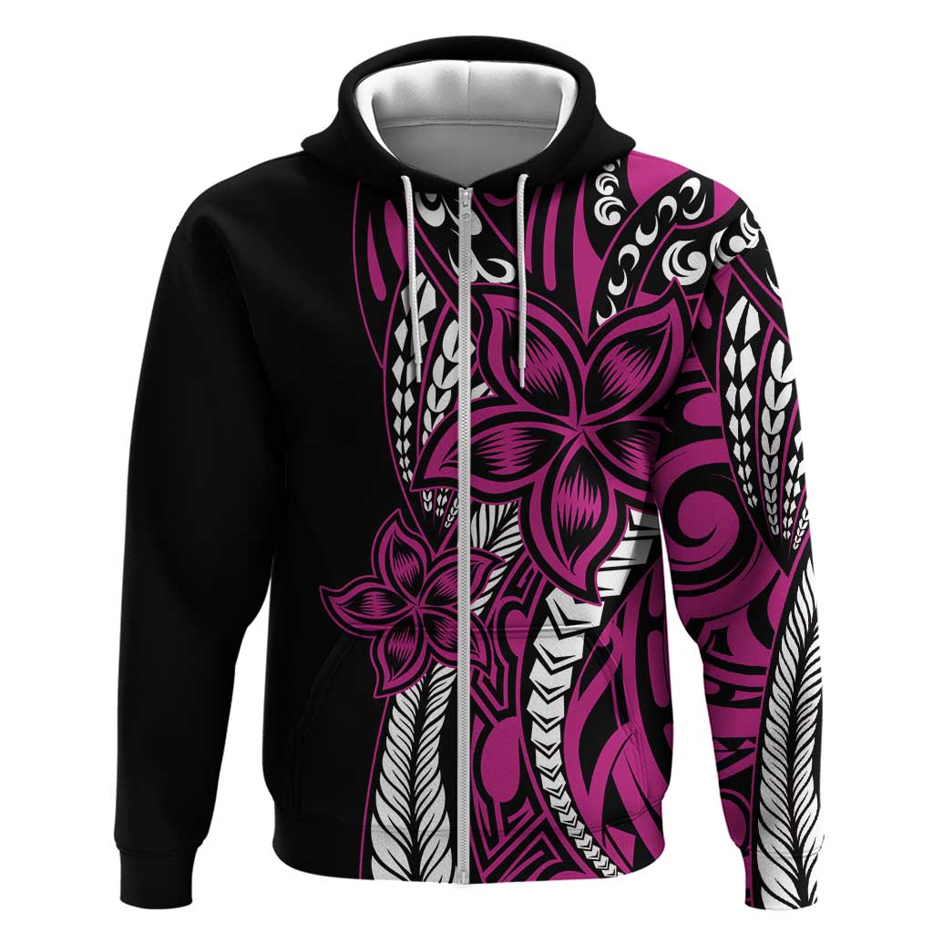Polynesian Plumeria Floral Tattoo Pattern Hoodie Pink Style LT9 Zip Hoodie Pink - Polynesian Pride