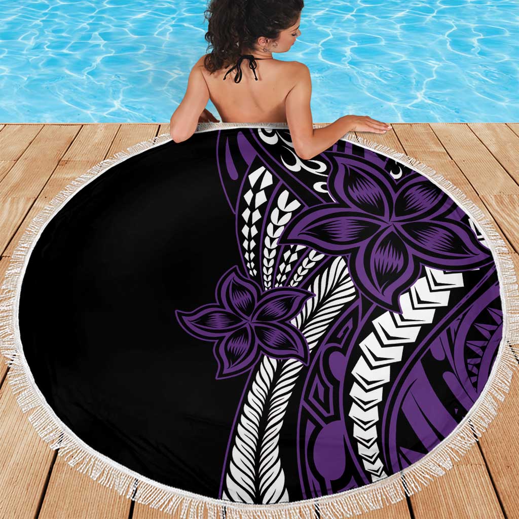Polynesian Plumeria Floral Tattoo Pattern Beach Blanket Purple Style LT9 - Polynesian Pride
