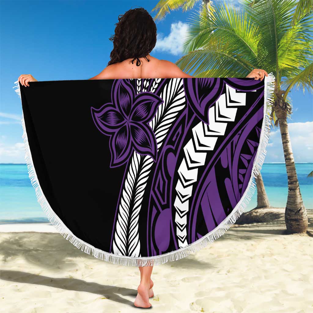 Polynesian Plumeria Floral Tattoo Pattern Beach Blanket Purple Style LT9 - Polynesian Pride